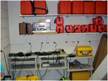 Survey equipment storage and charging stations