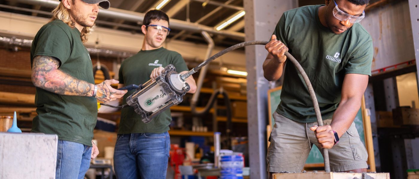 A group of civil engineering technology students working on a project