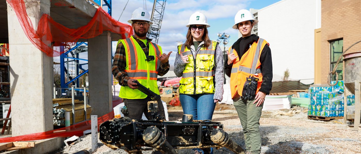 UNC Charlotte group testing KNiner robot at job site